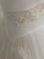 Romantic Mermaid Strapless White Satin Tulle Applique Long Wedding Dress GG2991