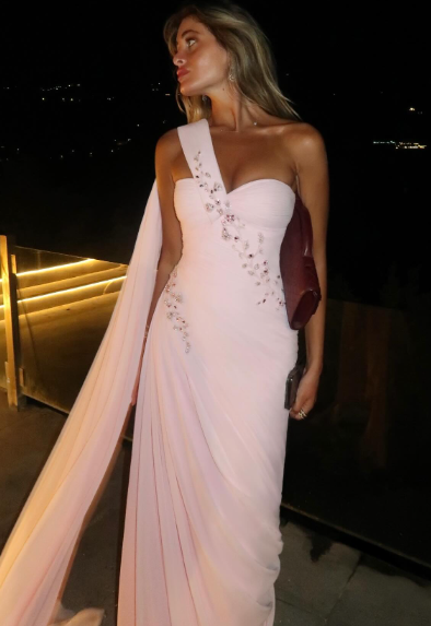 Aesthetic Mermaid One Shoulder Light Pink Chiffon Beads Long Prom Dress,Party Dress,Formal Evening Dress GG4904