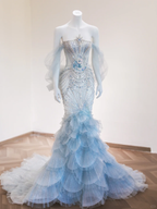 Dreamy Mermaid Off The Shoulder Tulle Sequin Beads Long Prom Dress,Party Dress,Formal Evening Dress GG4960