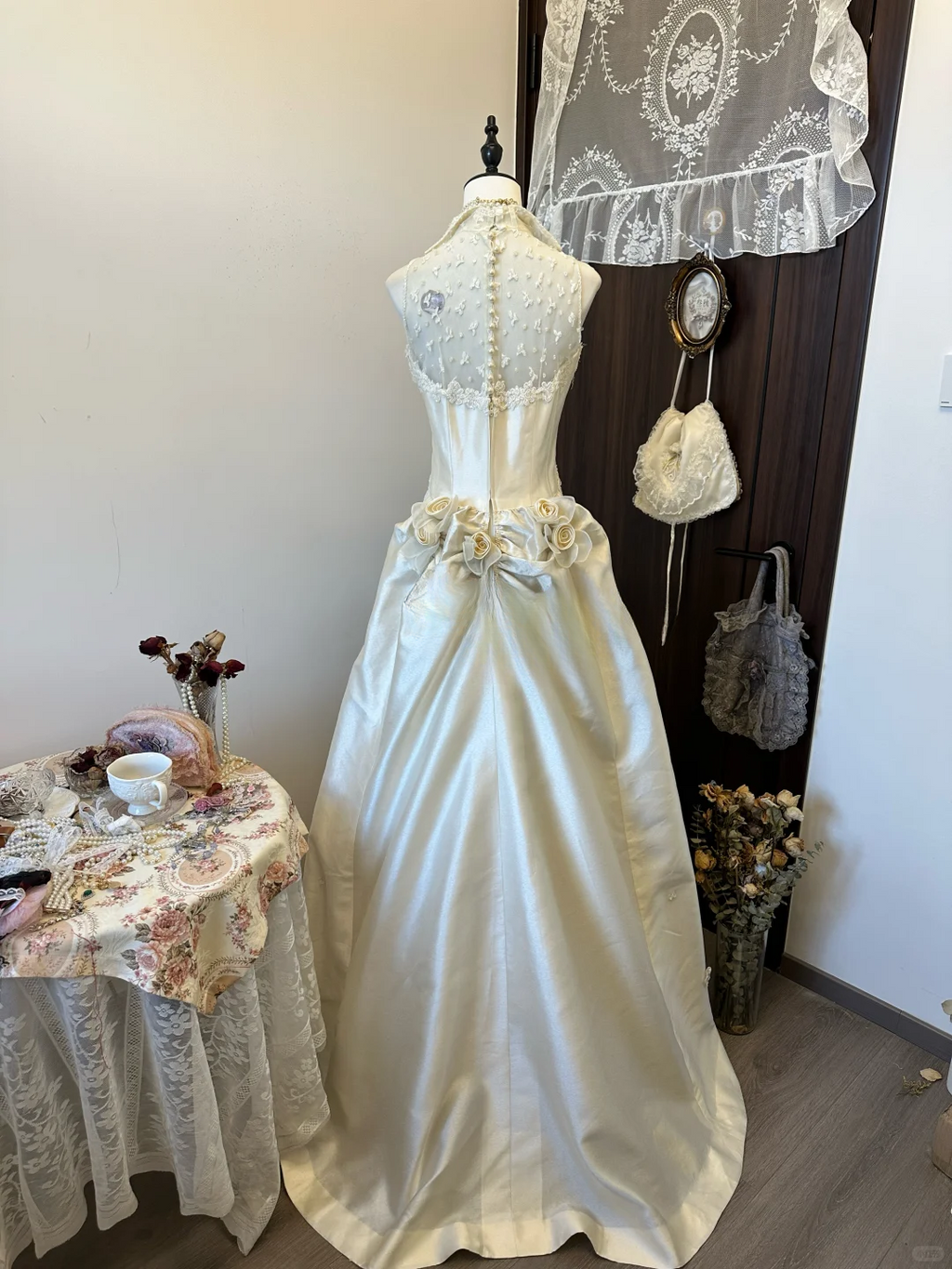 Romantic Gorgeous A Line Halter Satin Lace Beaded Long Prom Dress,Evening Dress GG5130