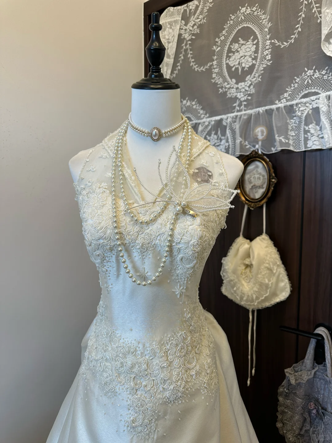 Romantic Gorgeous A Line Halter Satin Lace Beaded Long Prom Dress,Evening Dress GG5130