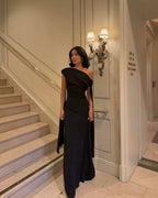 Formal Mermaid Off The Shoulder Black Satin Without Sleeves Long Prom Dress,Evening Dress GG5338