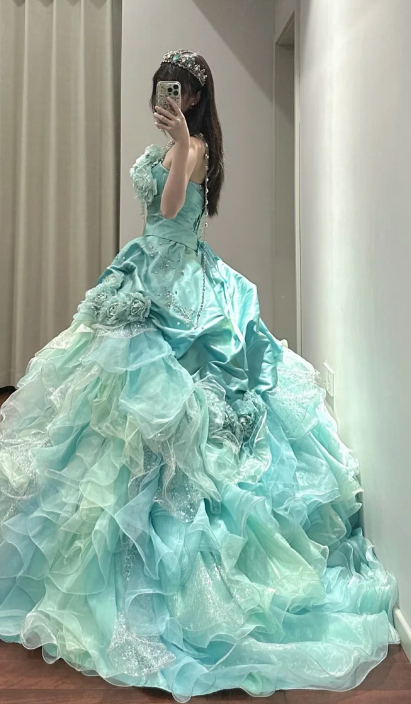 Romantic Ball Gown Strapless Satin Chiffon Beaded Without Sleeves Long Prom Dress,Evening Dress GG5481