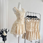 Romantic Floral Short Vacation Dress Yellow Birthday Outfits S290