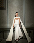 Pretty Mermaid Straps Long Prom Dress Evening Dress Formal Dress With Cape SD2184