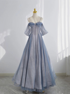 Shiny Tulle Long Prom Dresses A-Line Woman Dress Elegant Party