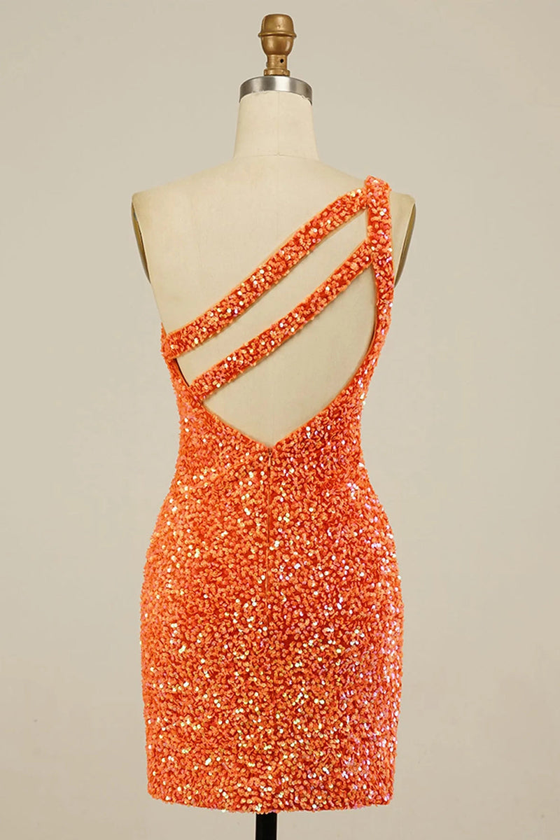 Cute One Shoulder Sequin Backless Homecoming Dress