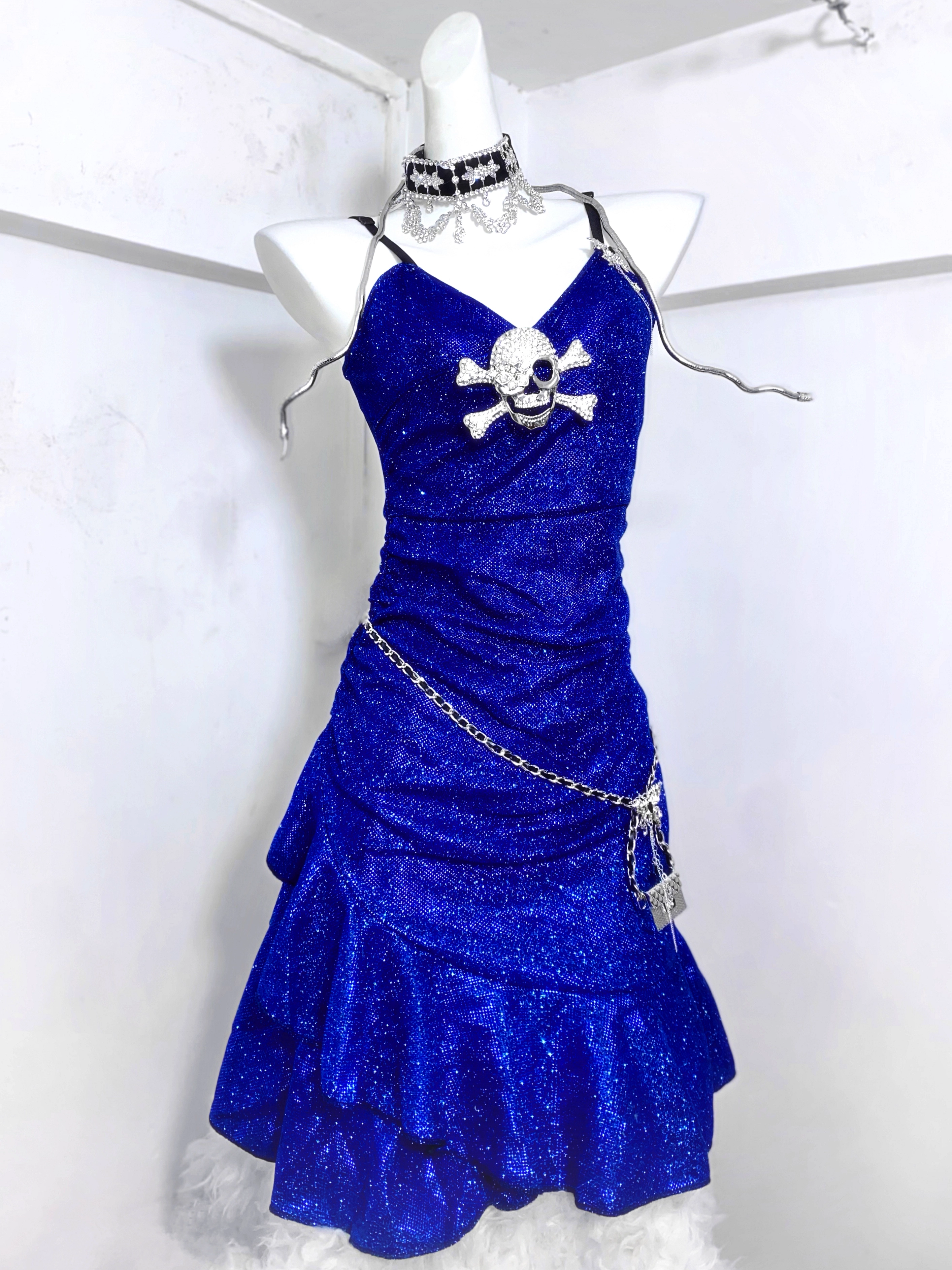 Charming Royal Blue Spaghetti Straps Ruffles Short Birthday Dress Homecoming Dress S614