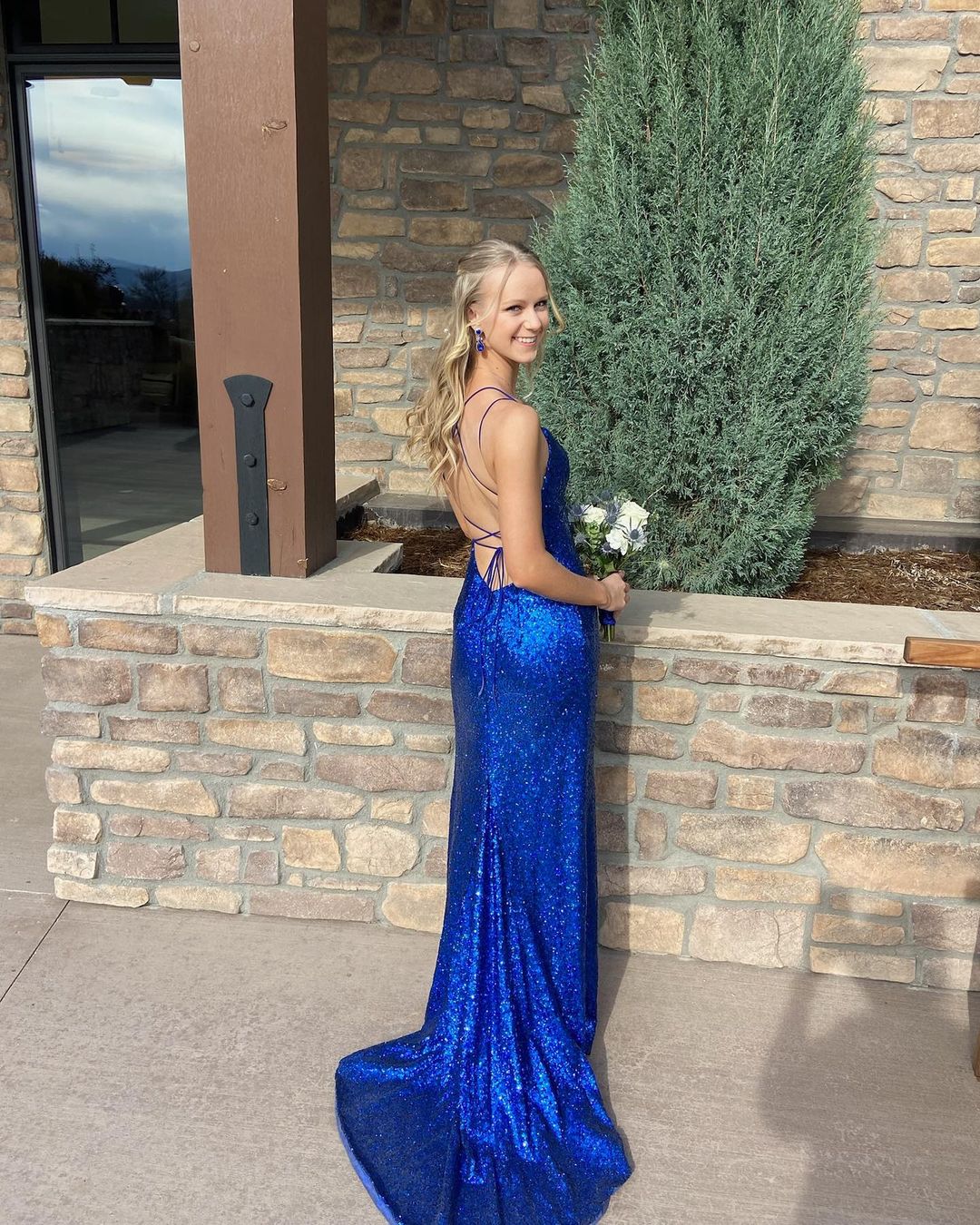 Mermaid Sequins Prom Dress, Bodycon Blue Prom Dresses