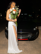Elegant White Satin Long Slit Prom Dress Birthday Party Dress D580