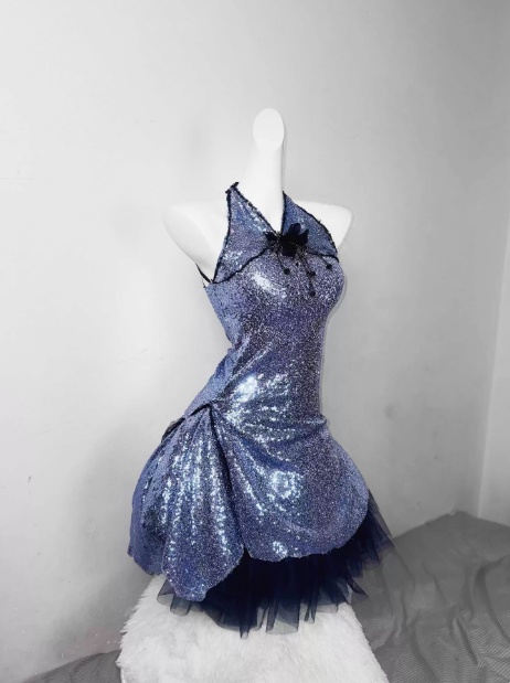 Sexy Halter Blue Sequin Tulle A Line Mini 6th Grade Homecoming Dress 18th Birthday Dress S615