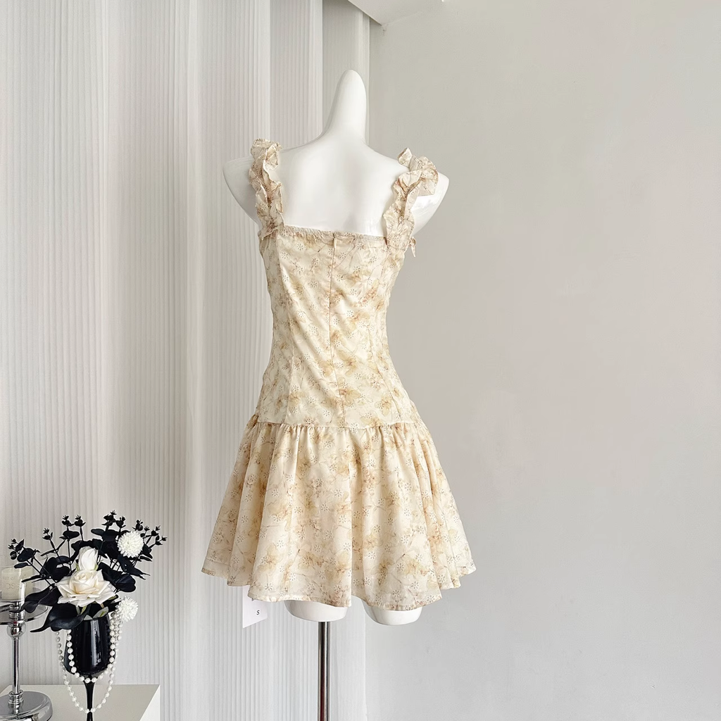 Romantic Floral Short Vacation Dress Yellow Birthday Outfits S290
