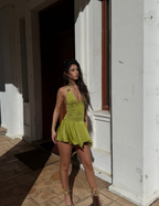 Sexy Halter Olive Green V Neck Short Party Dress Backless Homecoming Dress  S521