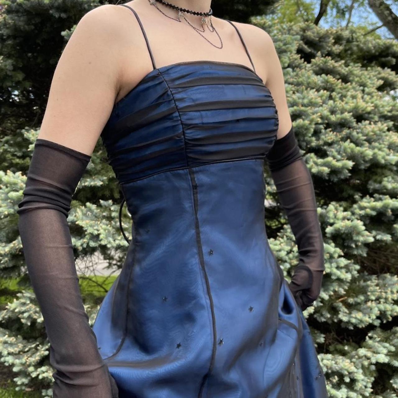 uschichubs--Navy blue vintage elegant long chiffon star prom dress party dress gh5504