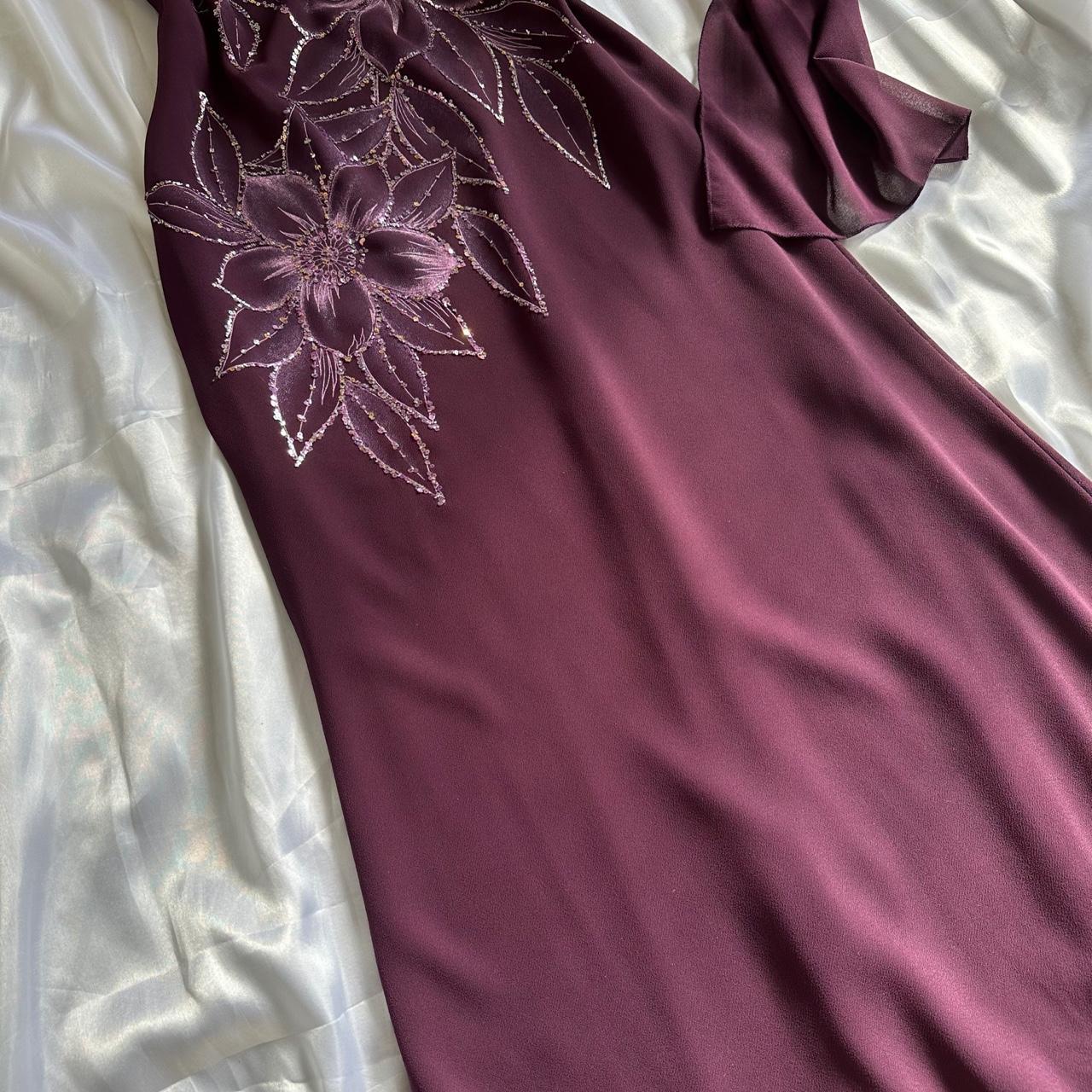 ___ Deep Plum Purple Beautiful Beautiful Vintage Gorgeous Fashion Elegant Delicate Floral Beaded Long beaded Chiffon Flowing Ball Gown Evening Gown Birthday Wedding Guest Party Dress Prom Gown Mother of the Bride Gown gh4015