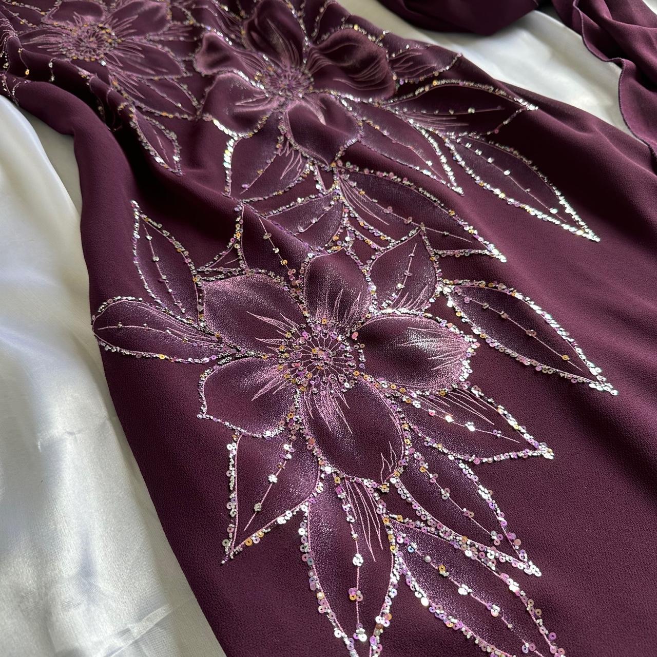 ___ Deep Plum Purple Beautiful Beautiful Vintage Gorgeous Fashion Elegant Delicate Floral Beaded Long beaded Chiffon Flowing Ball Gown Evening Gown Birthday Wedding Guest Party Dress Prom Gown Mother of the Bride Gown gh4015