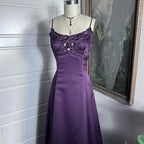(out of stock)Purple Vintage Fashion Elegant Exquisite Beaded Long Spaghetti Strap Satin prom dress Evening Dress Party Dress gh3676