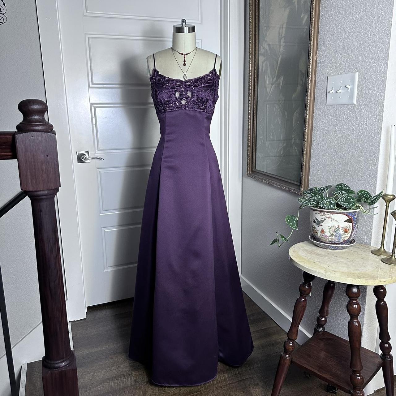 (out of stock)Purple Vintage Fashion Elegant Exquisite Beaded Long Spaghetti Strap Satin prom dress Evening Dress Party Dress gh3676