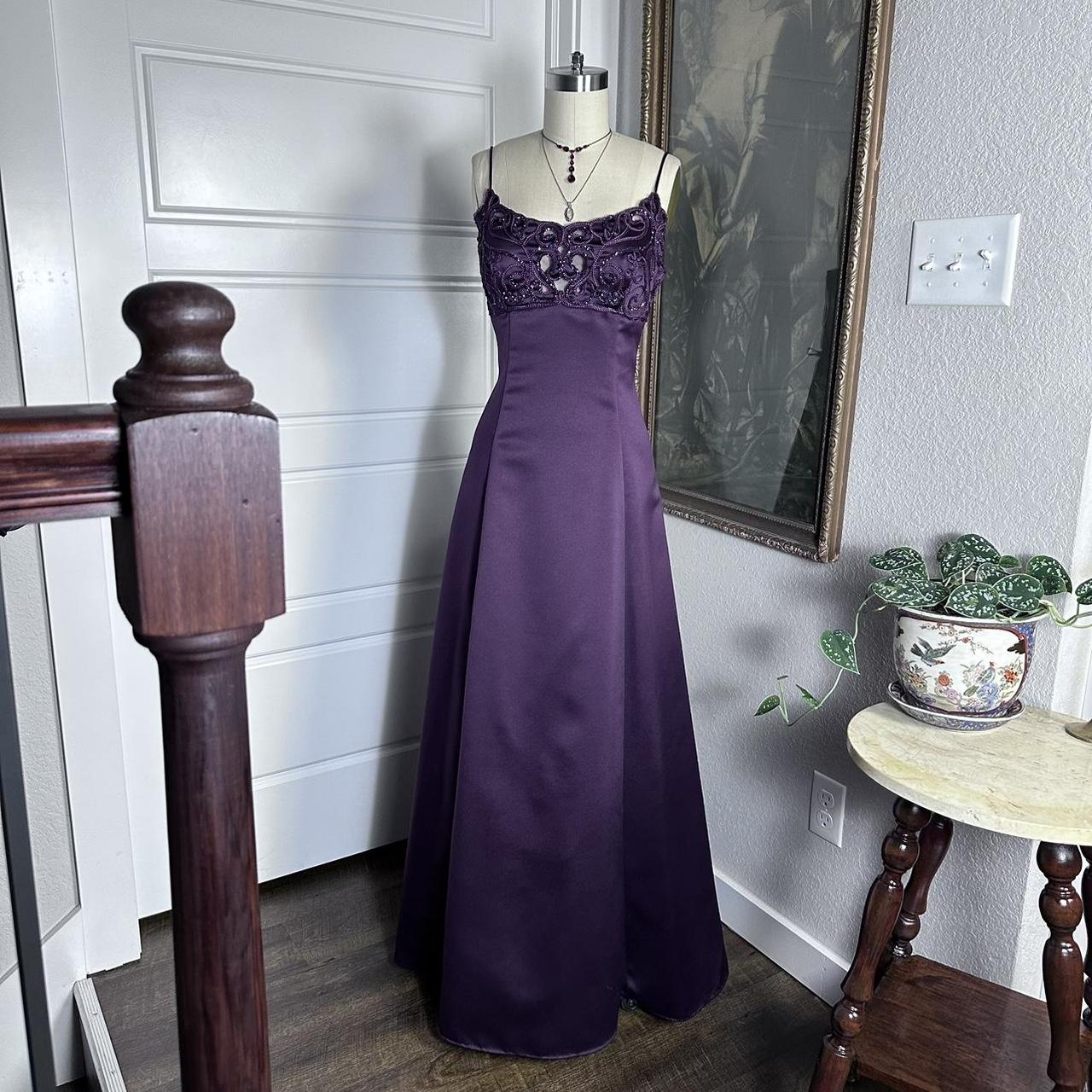 (out of stock)Purple Vintage Fashion Elegant Exquisite Beaded Long Spaghetti Strap Satin prom dress Evening Dress Party Dress gh3676