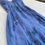 Blue Vintage Elegant V Neck Exquisite Embroidery Applique Beading Long Chiffon prom dress Evening Gown Party Dress gh3408