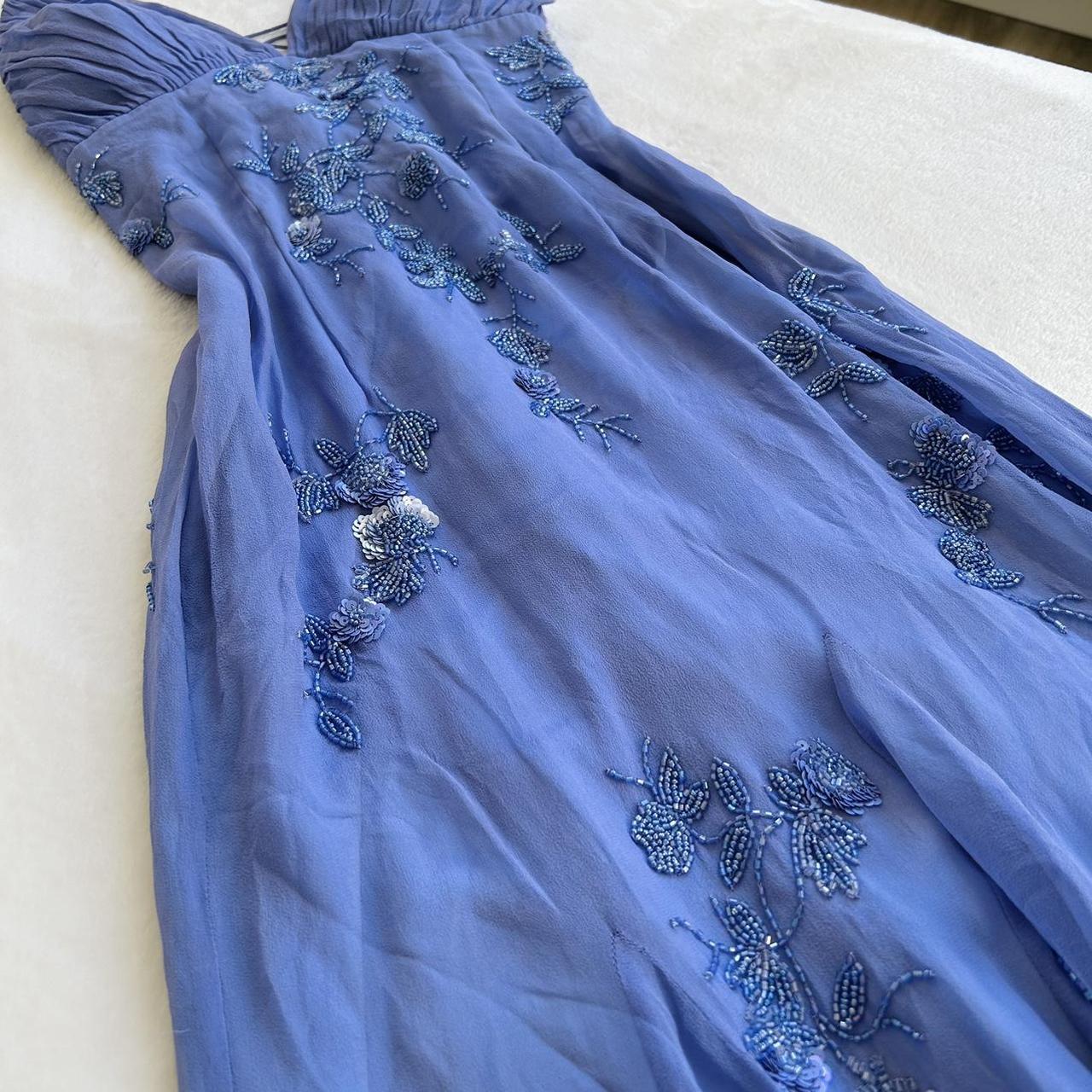 Blue Vintage Elegant V Neck Exquisite Embroidery Applique Beading Long Chiffon prom dress Evening Gown Party Dress gh3408