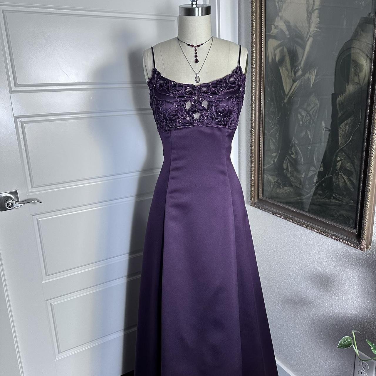 (out of stock)Purple Vintage Fashion Elegant Exquisite Beaded Long Spaghetti Strap Satin prom dress Evening Dress Party Dress gh3676