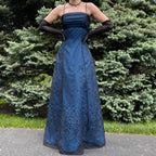 uschichubs--Navy blue vintage elegant long chiffon star prom dress party dress gh5504