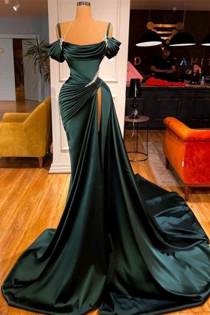 Mermaid Strapless Burgundy Long Slit Prom Dress Evening Dresses P1092