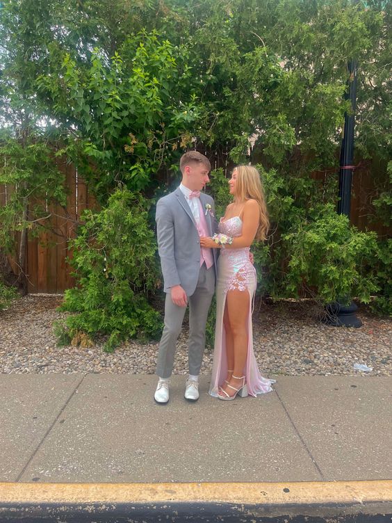 Modest Mermaid Long Sequin Pink Slit Prom Dresses P1243