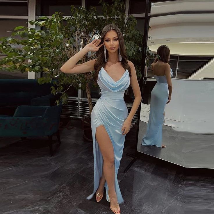 Sexy Green Mermaid High Slit Prom Dress Strapless Prom Dresses P1361