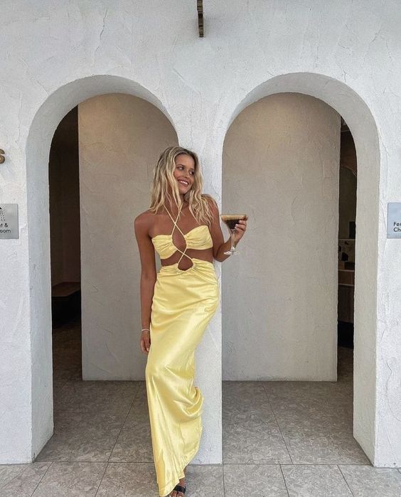 Sexy Mermaid Halter Yellow Prom Dress P1674