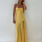 Sexy Mermaid Spaghetti Straps Sleeveless Party Dress Yellow Prom Dresses P2322