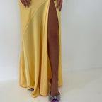 Sexy Mermaid Spaghetti Straps Sleeveless Party Dress Yellow Prom Dresses P2322