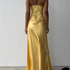 Sexy Mermaid Spaghetti Straps Sleeveless Party Dress Yellow Prom Dresses P2322