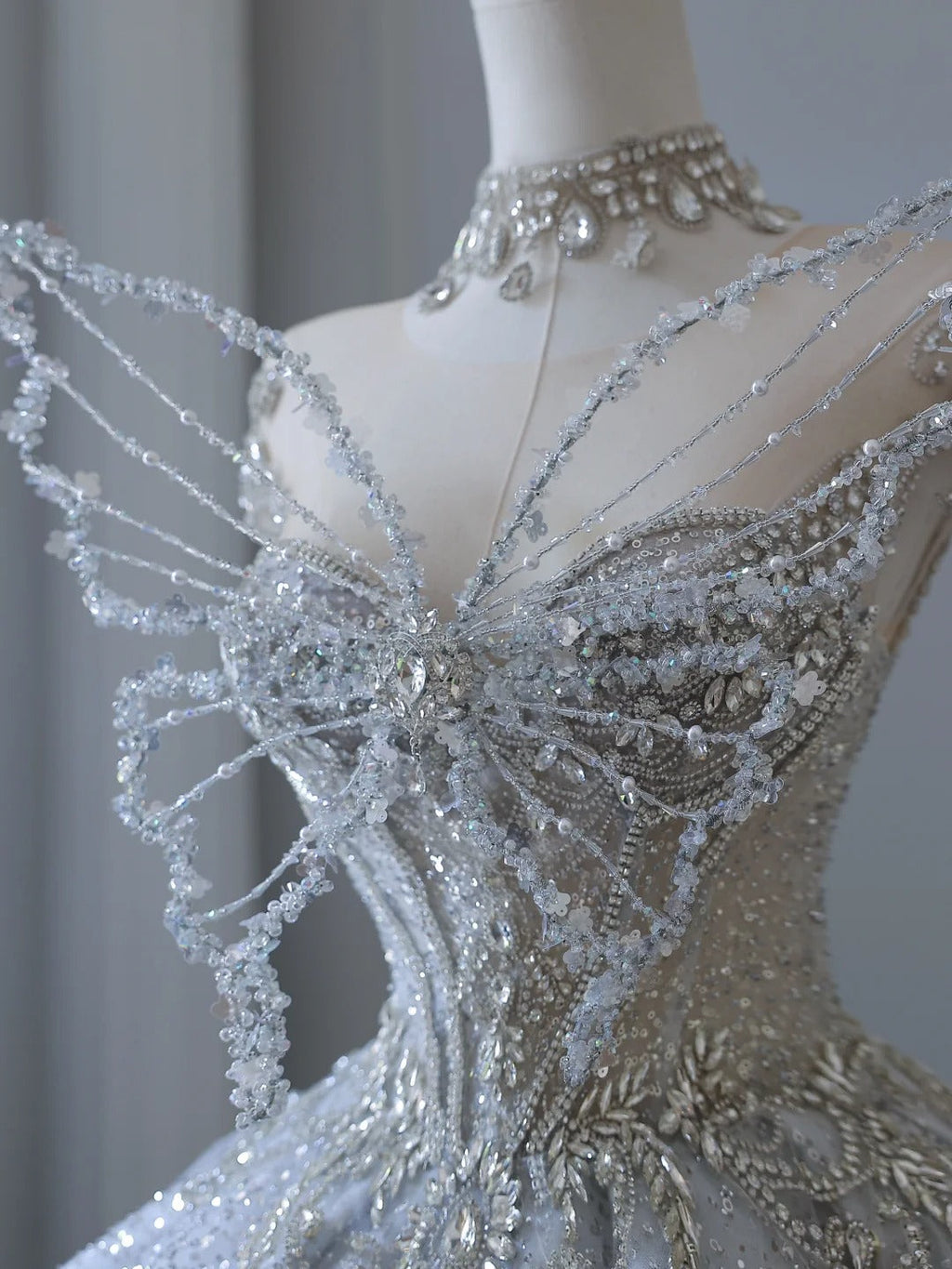 Dreamy Ice Crystal Blue Shiny Bowknot Floor-Length Wedding Dress P2545