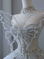 Dreamy Ice Crystal Blue Shiny Bowknot Floor-Length Wedding Dress P2545