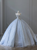 Dreamy Ice Crystal Blue Shiny Bowknot Floor-Length Wedding Dress P2545