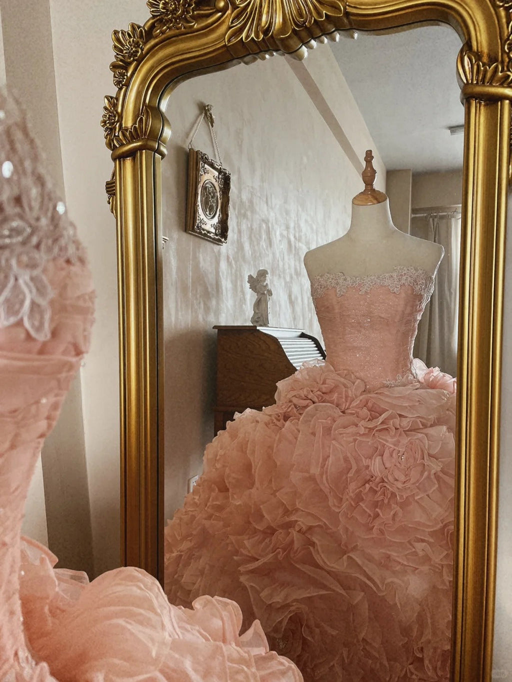 French romantic rose tulle flower tube top fluffy princess floor-length wedding dress P3071