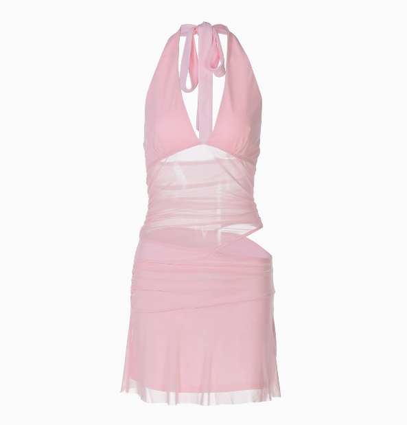 Sexy hot girl hollow mesh splicing deep V-neck strap halter neck backless homecoming dress P3241