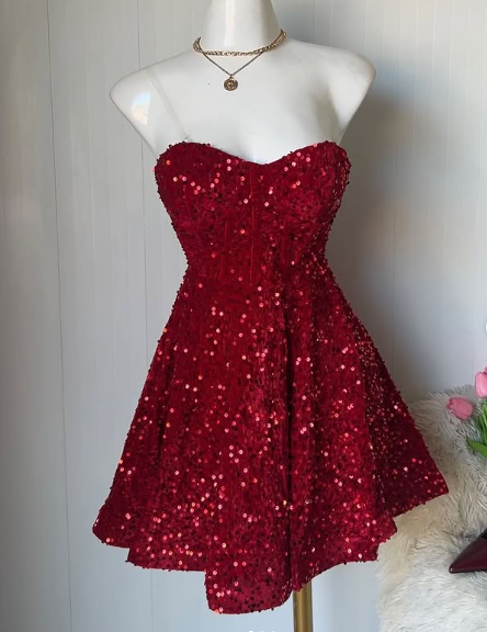 Classy Sequin A-Line Birthday Cocktail Dress Party Outfit