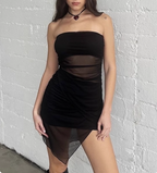 Sexy Black Mesh Backless Homecoming Dress P3607