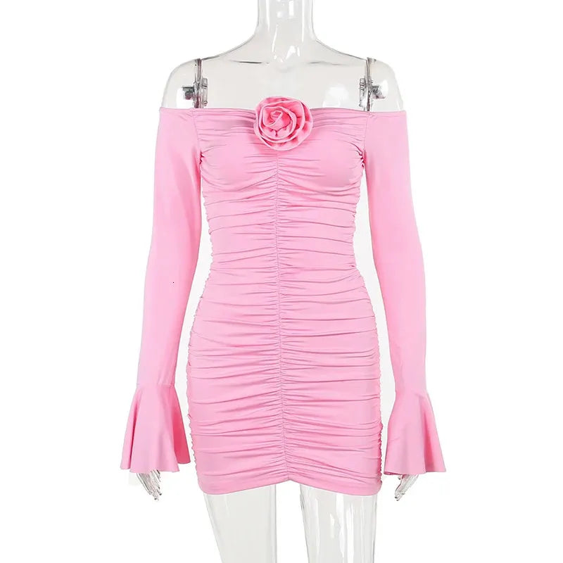 Sweet Pink One Shoulder Long Sleeve Homecoming Dress P3630