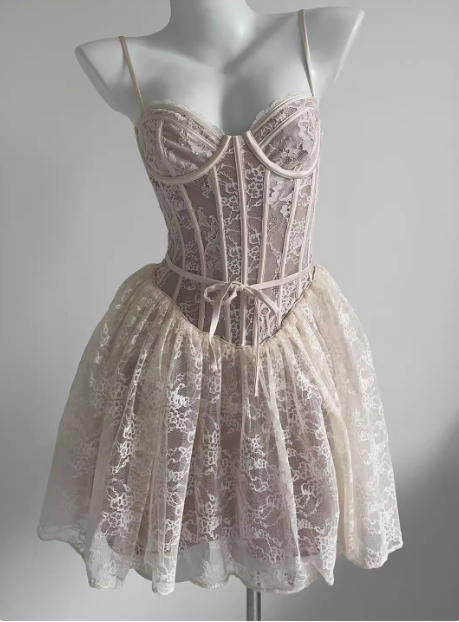 Sexy Lace Fishbone A-line Birthday Dress for Wedding Short Prom Outfit