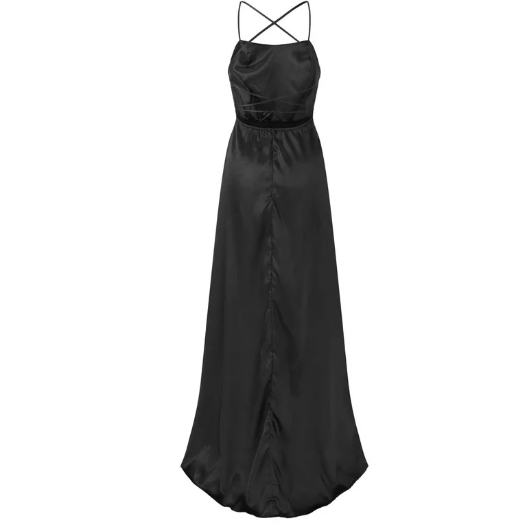 Simple A line Straps Party Dresses Black Long Slit Prom Dresses P721