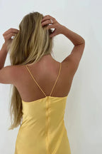 Sexy A line Spaghetti Straps Yellow Party Dress Slit Prom Dress P842