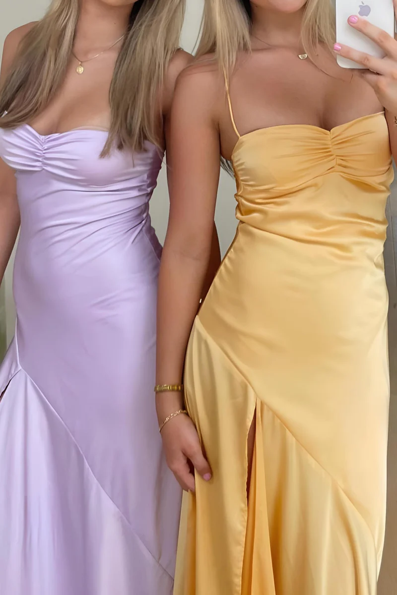 Sexy Mermaid Spaghetti Straps Sleeveless Party Dress Yellow Prom Dress P846