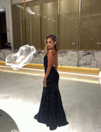 Unique Mermaid Black Sequin Long Prom Dress Maxi Dresses