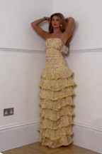 (Dress fabrics are out of stock, only other floral fabrics can be made)uschichubs-Yellow floral long chiffon party dress wedding guest dress gh5202