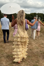 (Dress fabrics are out of stock, only other floral fabrics can be made)uschichubs-Yellow floral long chiffon party dress wedding guest dress gh5202