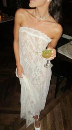 Elegant Lace Prom Dress Sheath Strapless Evening Gown Long Party Dress Formal Dress TP4749